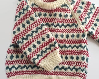 Merino baby and childrens sweater, hand knitted jumper a traditional Fair Isle design, in soft merino superwash wool