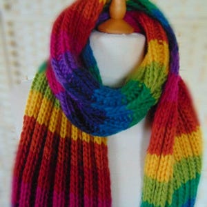 Rainbow Scarf, hand knitted in lambswool