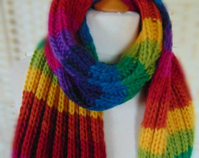 Rainbow Scarf, Hand Knitted in Lambswool - Etsy