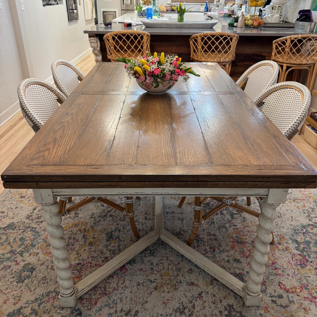 Vintage Extendable Dining Table Draw Leaf Solid Wood Farmhouse 72-114 ...