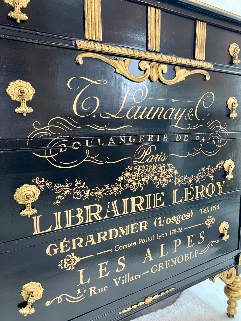 Black Gentleman's Dresser / Tall Dresser / Black & Gold Etsy