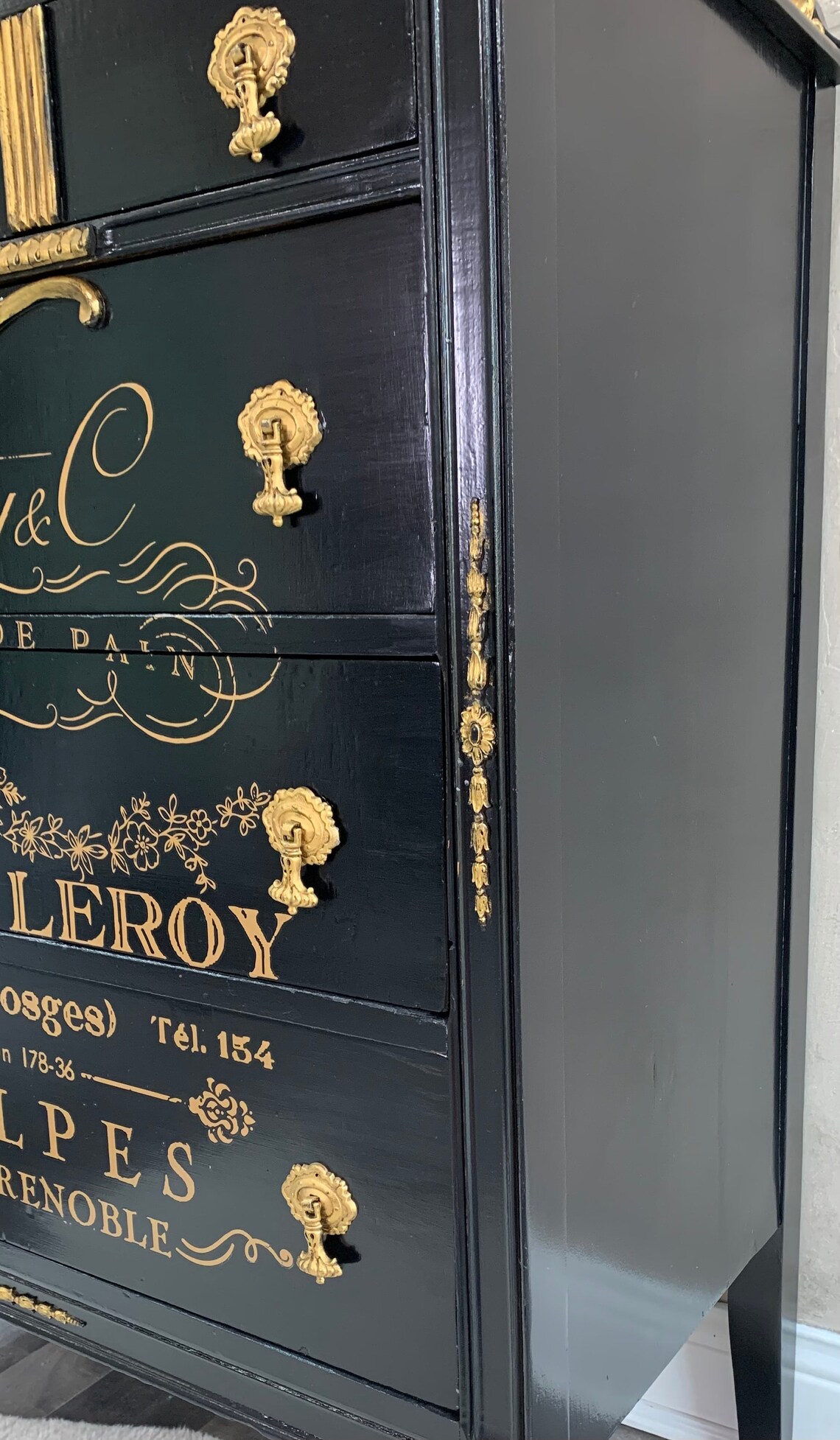 Black Gentleman's Dresser / Tall Dresser / Black & Gold Etsy