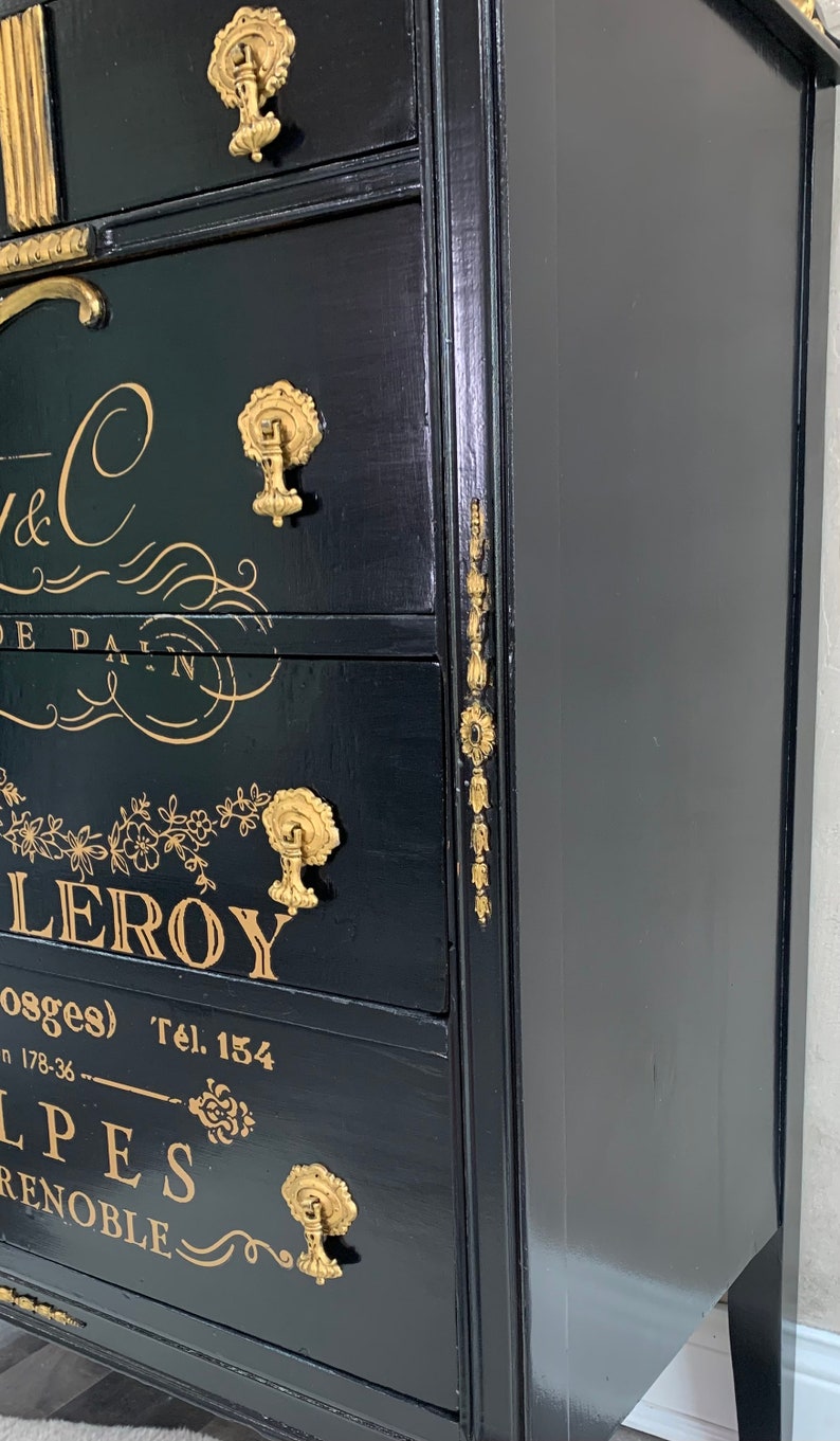 Black Gentleman's Dresser / Tall Dresser / Black & Gold Etsy