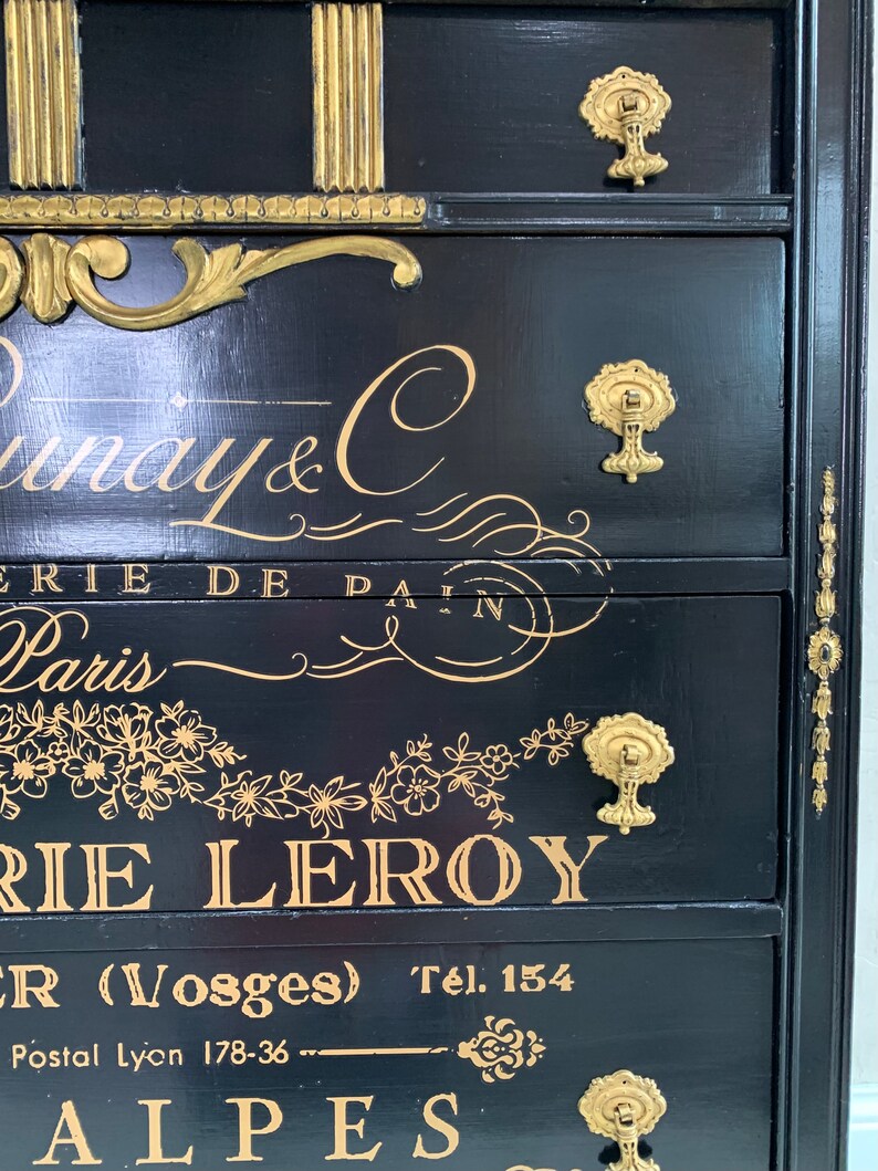 Black Gentleman's Dresser / Tall Dresser / Black & Gold Etsy