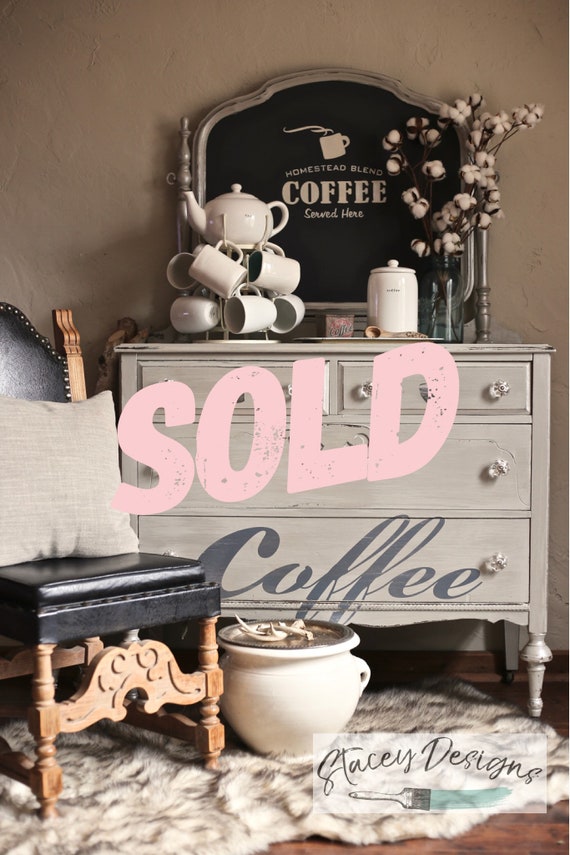 Coffee Bar Buffet Dresser Grey Distressed Painted Etsy