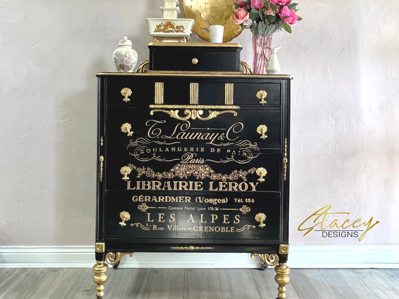 Black Gentleman's Dresser / Tall Dresser / Black & Gold Etsy