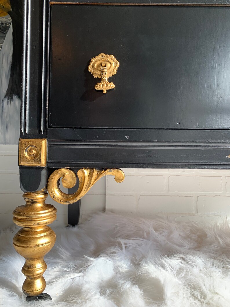 Black Gentleman's Dresser / Tall Dresser / Black & Gold Etsy