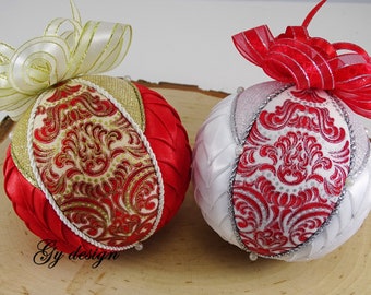 Gold and silver Christmas tree ornament kimekomi ball Christmas tree baubles patchwork ornaments fabric quilted ornaments xmas baubles