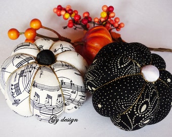 Black and white set of two  pumpkin fall decor unusual pumpkin kimekomi pumpkin musicfall ornaments Thanksgiving decor