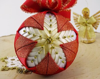 Quilted red ornaments no sew ornament ornament Christmas ornament Christmas baubles patchwork xmas ornaments Christmas gift tree ornament