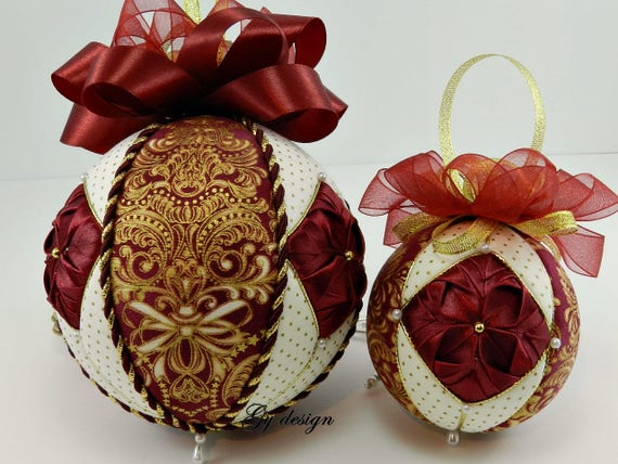 Quilt Ornaments Burgundy Gold Christmas Ornaments Gold Xmas Etsy