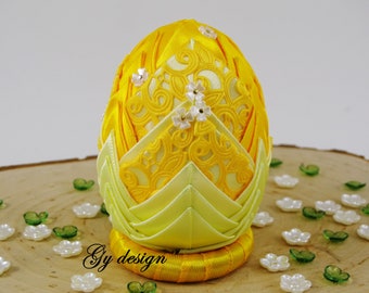 Yellow Easter egg decoration quilted ornaments Easter decorations ornament egg artichoke egg quilt Easter eggs no sew ornament table top egg