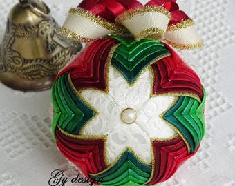 Red green gold no sew ornament Christmas ornament Christmas baubles Christmas gift patchwork xmas ornaments Christmas gift tree ornament