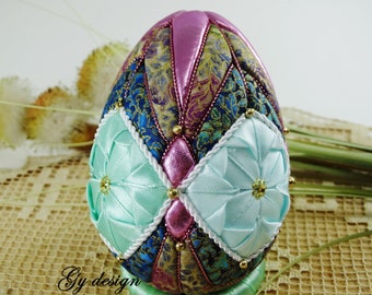 Blue Easter egg decoration quilted ornaments kimekomi Easter decorations ornament egg tabletop egg quilt Easter eggs decorated fabric egg