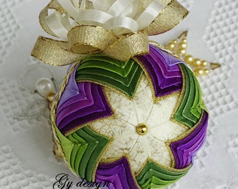 Purple green gold no sew ornament Christmas ornament Christmas baubles Christmas gift patchwork xmas ornaments Christmas gift tree ornament