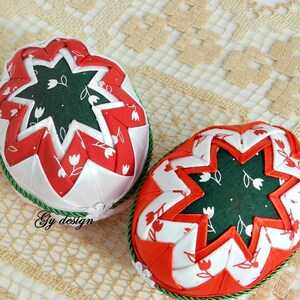 Tutorial DIY quilted eggs star egg pdf tutorial no sew quilted egg step by step instructions Easter eggs folded fabric pattern decorations image 5