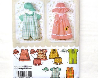 Simplicity Babies Romper,Dress,Top,Panties & Hat Pattern #4243-Size XXS(0-7lbs),XS (7-13lbs),S(13-18lbs),M(18-21lbs),L(21-24lbs) UNCUT F/F