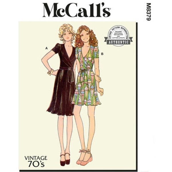 McCalls 8379 / M8379 Reissued 1970 Sewing Pattern for Womens Knit Wrap Dress - Size 6 8 10 12 14 or 16 18 20 22 24 - New UNCUT F/F
