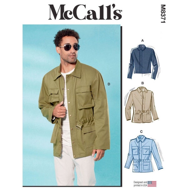 McCalls 8371 / M8371 Sewing Pattern for Mens Safari Jacket - Size 34 36 38 40 42 or 44 46 48 50 52 - In 2 Lengths with Belt - New UNCUT F/F