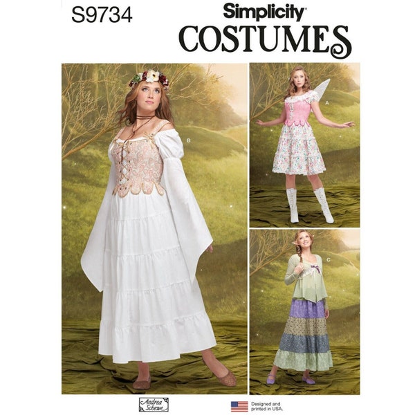 Simplicity 9734 / S9734 Sewing Pattern for Womens Renaissance Costume - Size 8 10 12 14 16 or 18 20 22 24 26 Corset Skirt Top  NEW UNCUT F/F