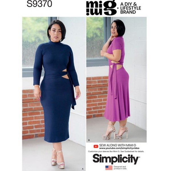 Simplicity 9370 / S9370 Sewing Pattern for Womens Knit Dress - Size 6 8 10 12 14 or 16 18 20 22 24 Slim, Flared Side Cut-out - New UNCUT F/F