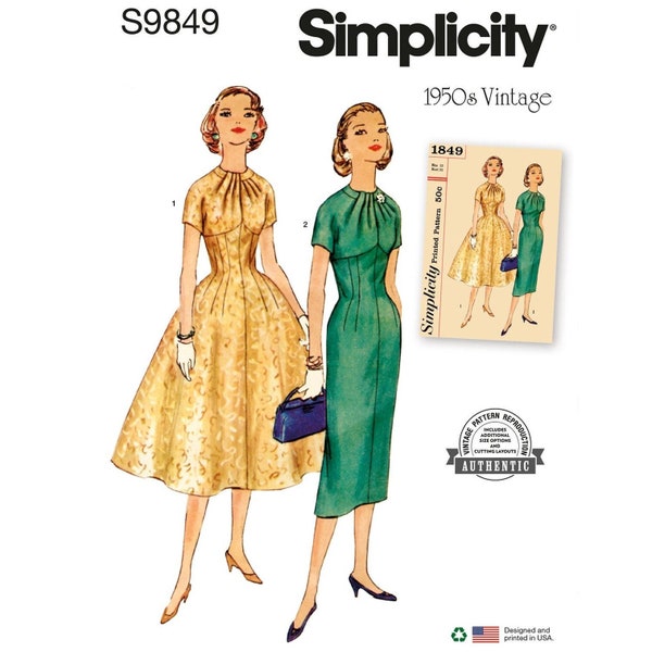 Simplicity 9849 / S9849 Retro 50s Sewing Pattern for Womens Dress - Size 6 8 10 12 14 or 16 18 20 22 24 - NEW UNCUT F/F