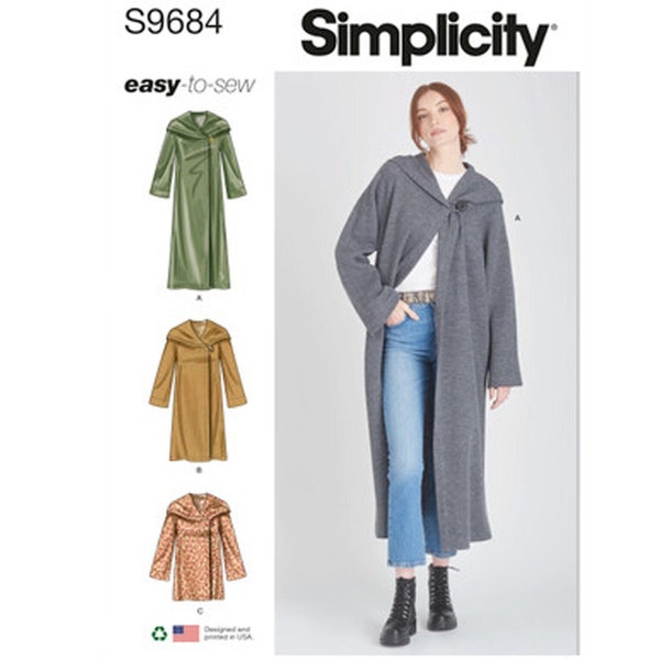 Simplicity 9684 / S9684 Easy Sewing Pattern for Womens Coats - Size 6 8 10 12 14 or 16 18 20 22 24 Hooded w/Length Options - New UNCUT F/F