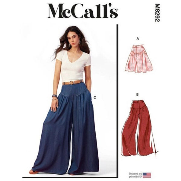 McCalls 8292 / M8292 Sewing Pattern for Womens Pants - Size 6 8 10 12 14 or 16 18 20 22 24 High Waist Wide Leg Pants, Shorts - New UNCUT F/F