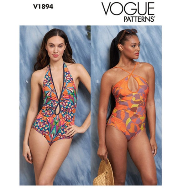 Vogue 1894 / V1894 Sewing Pattern for Womens Swimsuits - Size 8 10 12 14 16 or 18 20 22 24 26 Lined, 1-Piece Bathing Suit - NEW UNCUT F/F