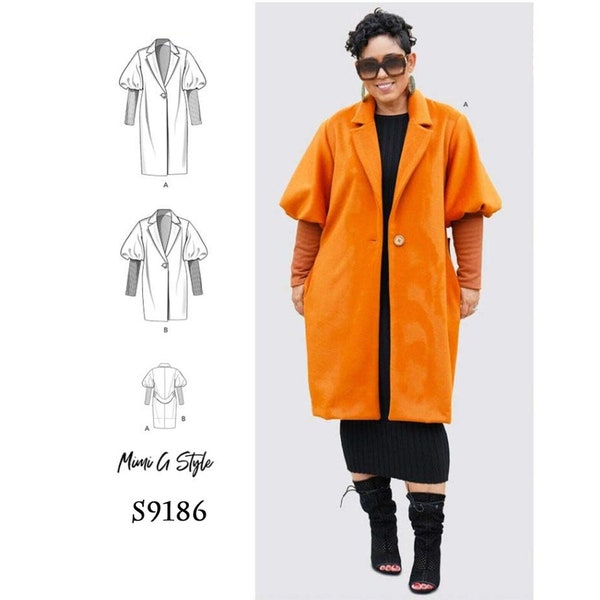 Simplicity 9186 / S9186 OOP Sewing Pattern for Womens Coat & Jacket - Size 16 18 20 22 24 w/Puffed Sleeves by Mimi G - NEW UNCUT F/F