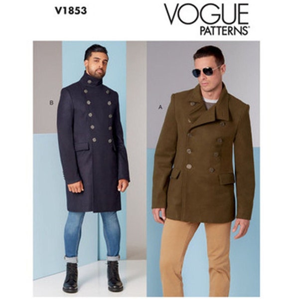 Vogue 1853 / V1853 / R11244 Sewing Pattern for Mens Coats - Size 34 36 38 40 or 40 42 44 46 Double Breasted Peacoat - NEW UNCUT F/F