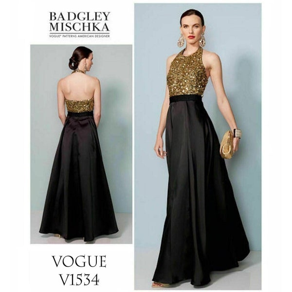 Vogue 1534 / V1534 OOP Sewing Pattern for Womens Evening Gown by Badgley Mischka - Size 14 16 18 20 22 - NEW UNCUT F/F