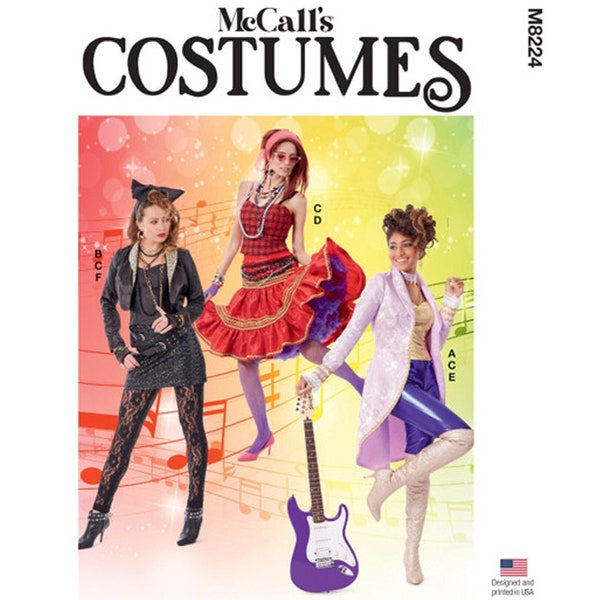 McCalls 8224 / M8224 Sewing Pattern for Womens 1980s Pop Icons Costumes - Size 14 16 18 20 22 Tops Jackets Skirts - NEW UNCUT F/F