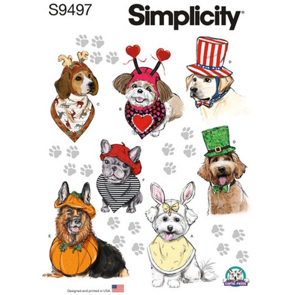 Simplicity 9497 / S9497 Sewing Pattern for Dog Costumes - Size S M L - Valentines Day, Easter, July 4th, Christmas + more - NEW UNCUT F/F