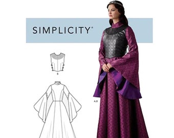 Simplicity 9089 / S9089 Sewing Pattern for Womens Medieval Costume - Size 6 8 10 12 14 or 14 16 18 20 22 Maxi Dress and Vest - NEW UNCUT F/F