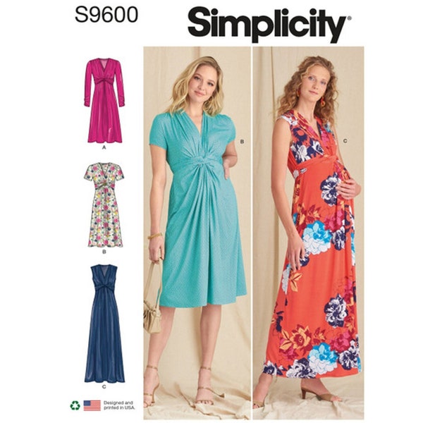 Simplicity 9600 / S9600 Sewing Pattern for Womens Knit Dress - Size 6 8 10 12 14 or 16 18 20 22 24 Pullover Empire Waist - NEW UNCUT F/F