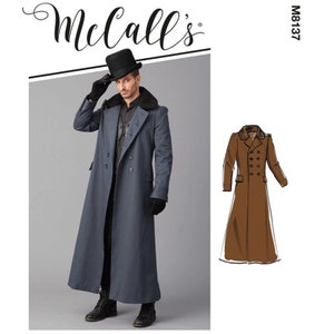 McCalls 8137 / M8137 Sewing Pattern for Mens Coat - Size 38 40 42 44 or 46 48 50 52 Lined, 1814 Ankle Length Greatcoat - NEW UNCUT F/F