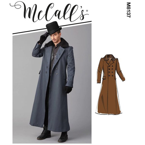 McCalls 8137 / M8137 Sewing Pattern for Mens Coat - Size 38 40 42 44 or 46 48 50 52 Lined, 1814 Ankle Length Greatcoat - NEW UNCUT F/F