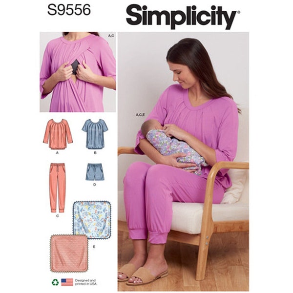 Simplicity 9556 / S9556 Sewing Pattern for Womens Nursing Top Pants Shorts and Blanket - Size XS S M L XL (6 - 24) All Sizes - NEW Uncut F/F