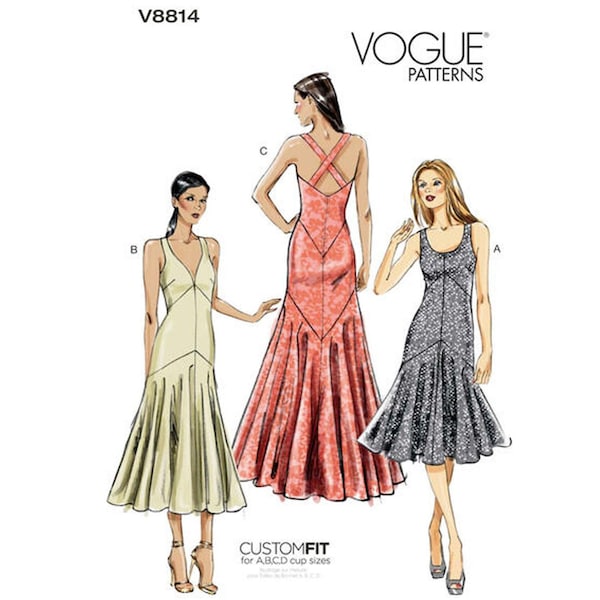 Vogue 8814 / V8814 Evening Gown Sewing Pattern for Women - Size 6 8 10 12 14 or 14 16 18 20 22 Lined with A, B, C, D Cups - NEW UNCUT F/F