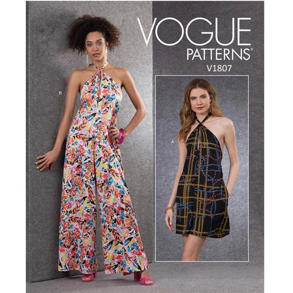 Vogue 1807 / V1807 OOP Very Easy Sewing Pattern for Womens Jumpsuit & Romper - Size L XL XXL (16 to 26) Backless, Halter Top - New Uncut F/F