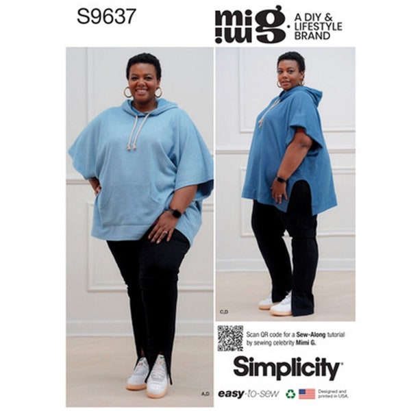 Simplicity 9637 / S9637 Easy Sewing Pattern for Womens Plus Hoodies and Leggings - Size 20W - 28W or 30W - 38W - NEW UNCUT F/F