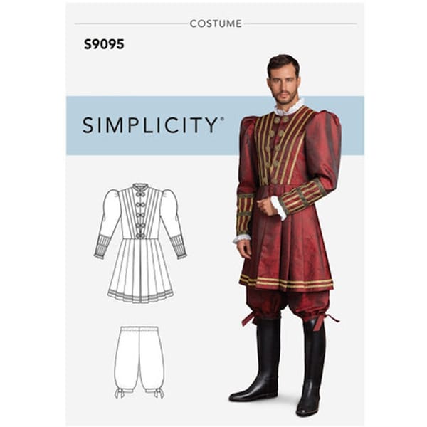 Simplicity 9095 / S9095 Mens Tudor Court Costume Sewing Pattern - Size 34 36 38 40 42 or 44 46 48 50 52 Doublet & Pantaloons - New UNCUT F/F