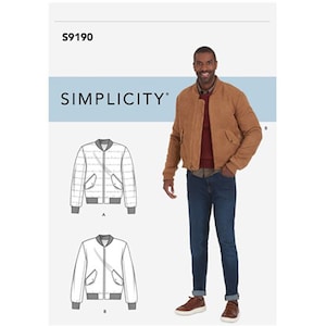 Simplicity 9190 / S9190 Sewing Pattern for Mens Bomber Jacket - Size 34 36 38 40 42 or 44 46 48 50 52 Lined, Front Zip - New UNCUT F/F