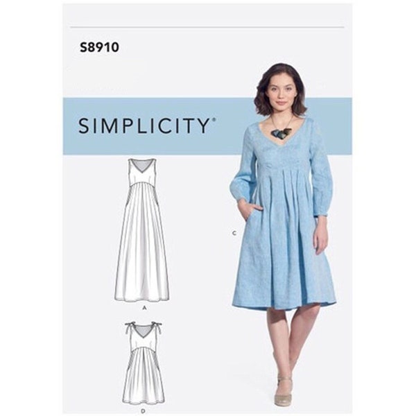 Simplicity 8910 / S8910 Sewing Pattern for Womens Dress - Size 6 8 10 12 14 or 14 16 18 20 22 Mini, Midi, Maxi Above Waist - NEW Uncut F/F