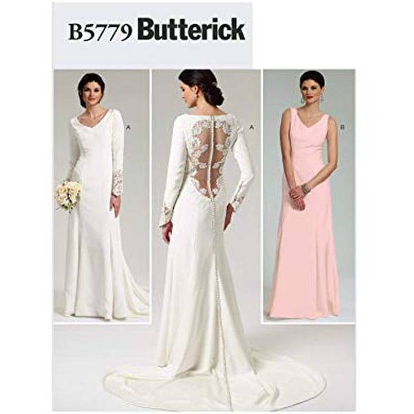 Butterick 5779 / B5779 Sewing Pattern for Womens Wedding Dress - Size 4 6 8 10 12 or 12 14 16 18 20 Lace-Back Gown w/Train - NEW UNCUT F/F