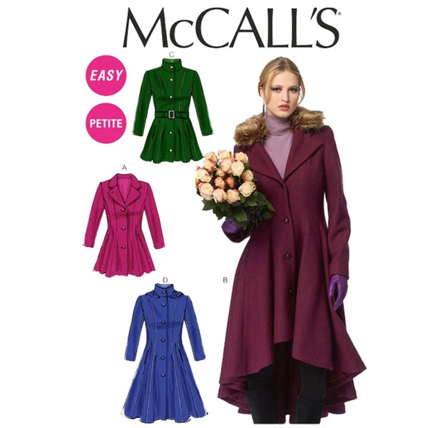 McCalls 6800 / M6800 Sewing Pattern for Womens Coats - Size 6 8 10 12 14 or 14 16 18 20 22 Lined w/Detachable Collar & Hood - NEW UNCUT F/F