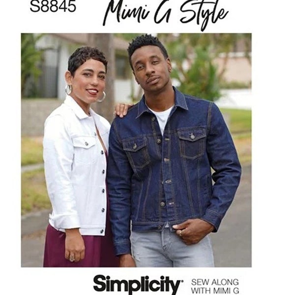 Simplicity 8845 / S8845 Sewing Pattern for Men Women Teen Jean Jacket - Size XS S M L XL (Chest 30"-48") Mimi G Style - New UNCUT F/F