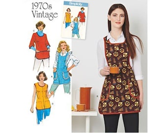 Simplicity 8152 / S8152 Retro 70s Sewing Pattern for Womens Aprons - Size XS S M L (6-20) Bakers, Smock or Tunic Style Apron - NEW UNCUT F/F