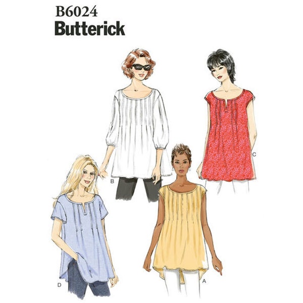 Butterick 6024 / B6024 Sewing Pattern for Womens Tops - Size XS S M (4-14) or L XL XXL (16-26) Pullover w/Sleeve Options - New Uncut F/F